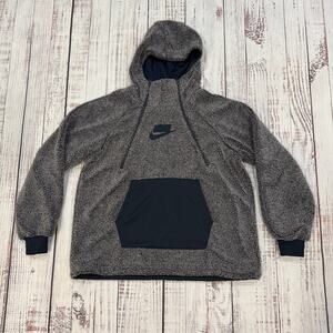 Nike NSW Sherpa Fleece Hoodie Womens Small Grey Half Zip Pullover